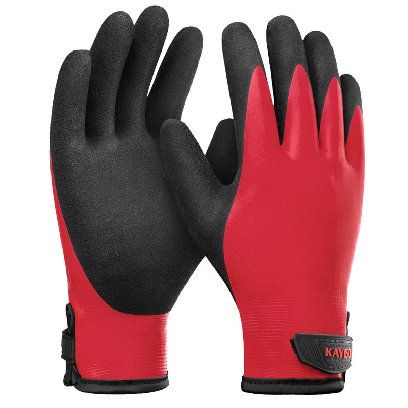 KAYGO Waterproof Thermal Work Gloves, Double Latex Coated, Good Grip and Dexterity, Insulated Liner Warm for Freezer Storage Cold Weather Fishing Winter Outdoor Jobs, KG145W,Medium,Red - Image 1